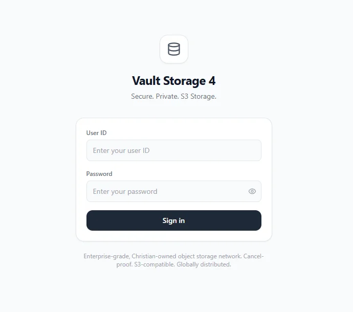Vault Storage 4 web console sign-in screen